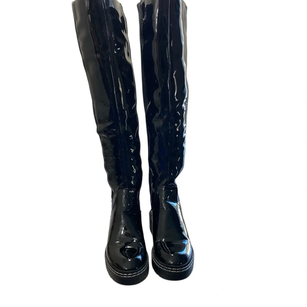 River Island Amsterdam‎ Womens Black Long Patent Knitted Over the Knee Boots 6.5